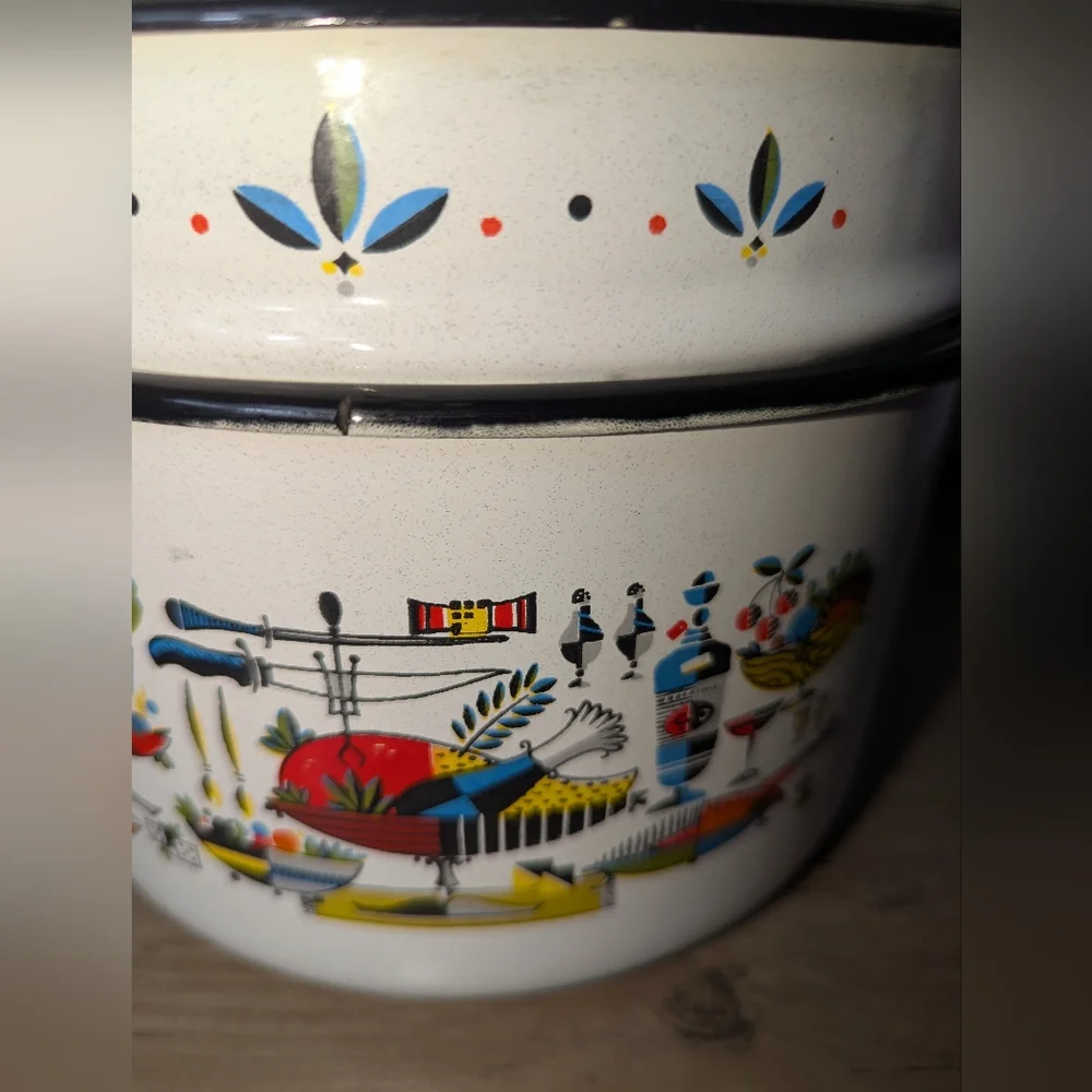 Georges Briard Enamel Ware Double Boiler Turkey Dinner Pattern